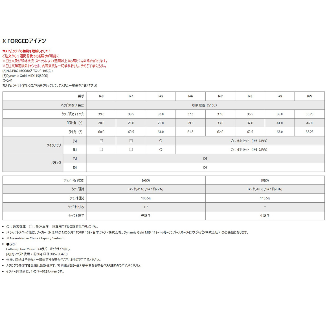 【お取り寄せ】2026最新キャロウェイ X FORGEDアイアン N.S.PRO MODUS3 TOUR 105シャフト 6番~Pw 5本セット ゴルフ 日本正規品