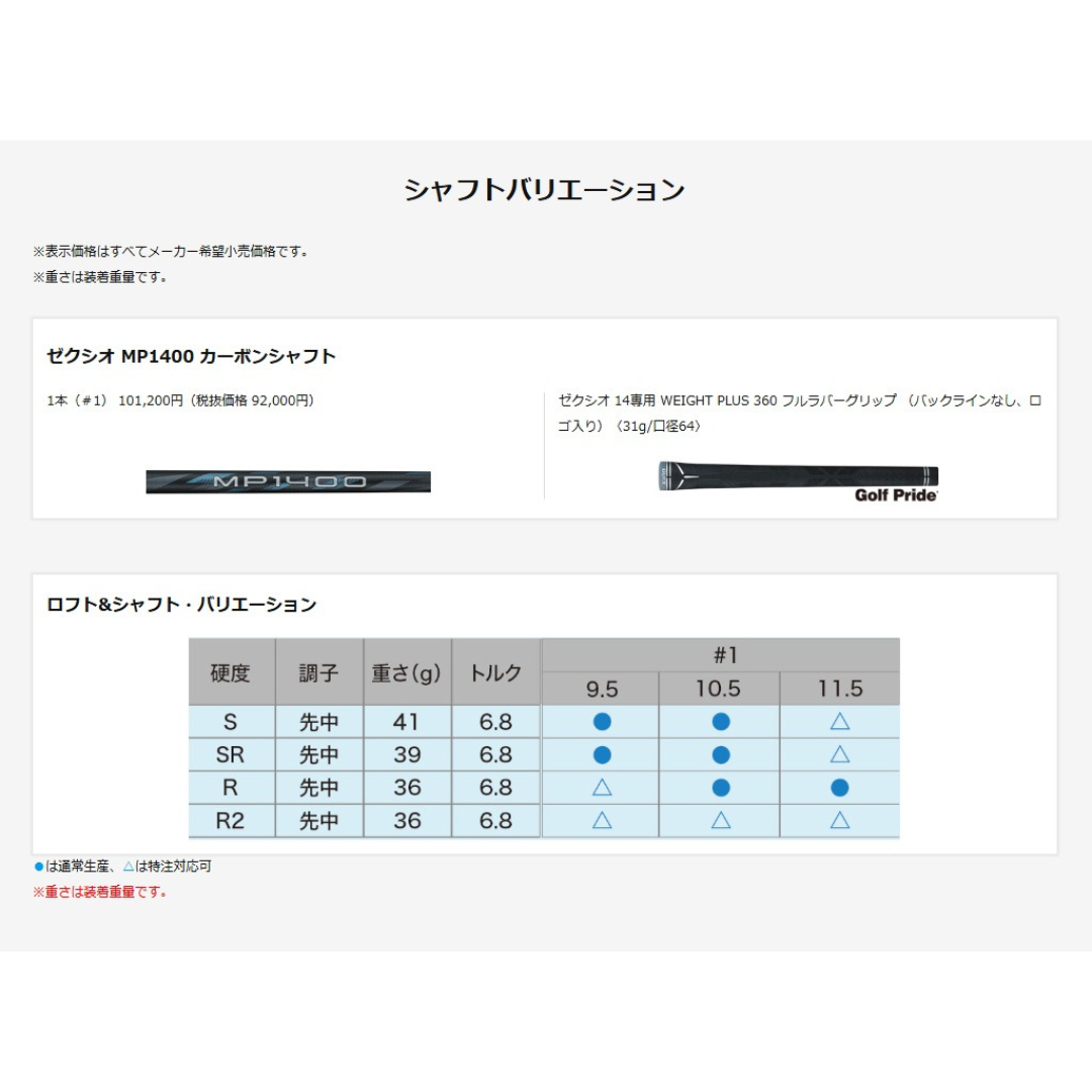 【お取寄せ】最新 2026モデル ダンロップ ゼクシオ 14 ドライバー MP1400 シャフト 日本正規品 XXIO