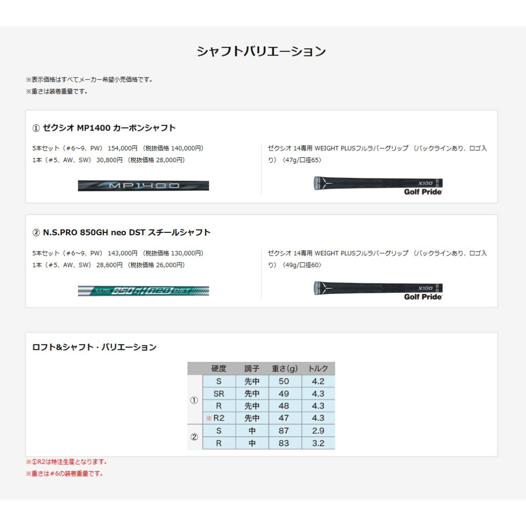 【お取寄せ】最新 2026モデル ダンロップ ゼクシオ XXIO 14 アイアンセット MP1400 カーボンシャフト 6番~Pw 5本セット 日本正規品