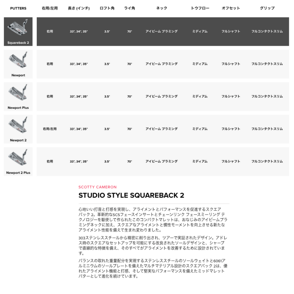 
                  
                    【期間限定特価】最新 2025 スコッティキャメロン スタジオスタイル スクエアバック2 パター 右用 日本正規品 SCOTTY CAMERON STUDIO STYLE Square Back 2
                  
                